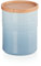 Le Creuset Pot de Conservation M en Céramique avec Couvercle en Bois, Céramique, 540 ml, 10 cm, Bleu Méditerranée, 91044401256099