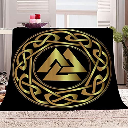 Ruiqieor Wikinger Kuscheldecken 150x200 cm,Decke mit Wikinger Tottem Rune Motiv, 3D-Digitaldruck Nordische Odin Warrior Schwert Axt,Weich Flanelldecke für Kinder Erwachsene(#1)