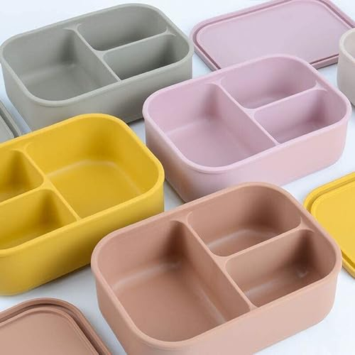 Silicone Bento Box | Divided Lunch Box by Aloonii | Food Storage Container | Suitable for Kids and Adults (Latte)
