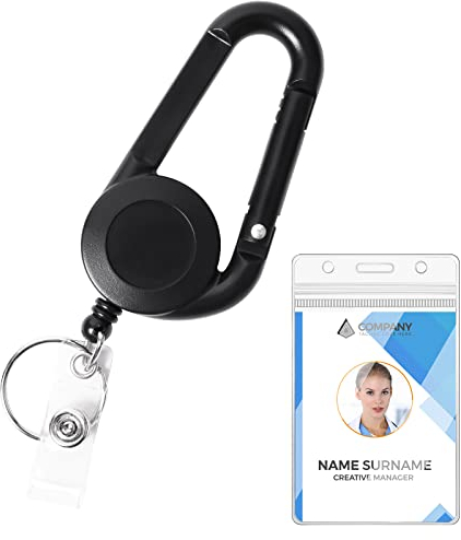 Vicloon Porte Clé Retractable, Porte Badge Enrouleur, Mousqueton avec Cordon Anneaux pour Clé Extensible pour Arte de Visite, Carte d'étudiants, Carte Bus (Noir)