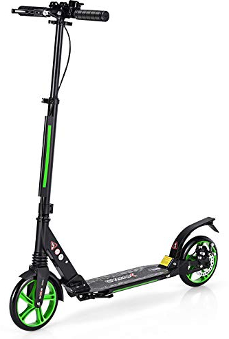 GYMAX Stunt Scooter höhenverstellbar, Faltbarer Kickscooter mit 200 mm Rädern, Sports Tretroller mit Doppel Federung, inkl. Klingel & Tragegurt, bis 100 kg belastbar, für Kinder & Erwachsene (Grün)