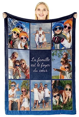 Giftove Plaid Personnalisé, Couverture Personnalisée Flanelle, Cadeau Personnalisé pour Femme Homme Famille Amie Soeur Bébé ou Enfant, Idee Cadeau Noël et Anniversaire, Plaide Personnalisee 8 Photos