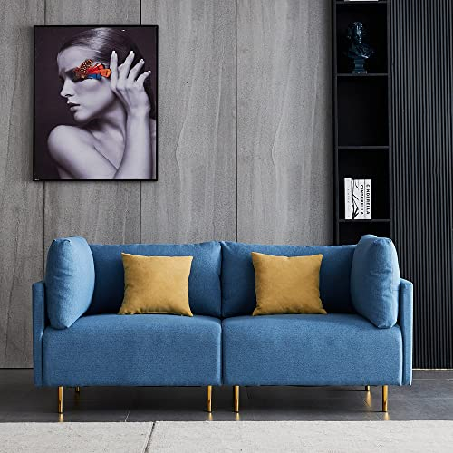 RETRIN Sofa 2 Sitzer Sofa Couch Sessel Sofa mit Lehne Kleines Sofa Modern Design Kissen Leinen Loungesofa 2-3 Personen,für Wohnzimmer,Wohnungen,Homeoffice,Blue
