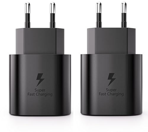 Lot de 2 Chargeurs 25W Chargeur Rapide USB C pour Samsung Galaxy S25, S24, S23, S22, S21 Ultra, S21 S20 FE, Note 20, A54, A55, A72, M43, M53, Z Flip 5/6, Super Fast Charging Alimentation Type C