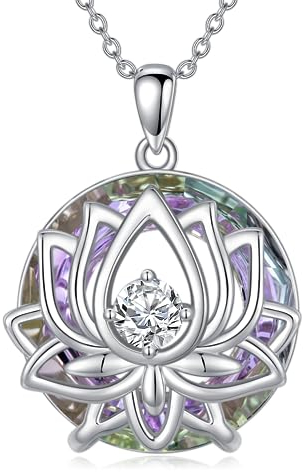 YAFEINI Lotusblume Kette Damen Silber 925 Lotus Kristall Anhänger Halskette Lotusblume Schmuck Geschenke Damen