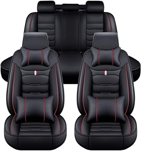 Auto Sitzbezüge für BMW 2er F46 Gran Tourer 2er GT 2015-2022, PU Leder Passgenau Autoschonbezüge, Wasserdicht Sitzschutz Auto-Schonbezüge Sitzkissen Innenraum Zubehör,Luxury_Set-F_Black+Red