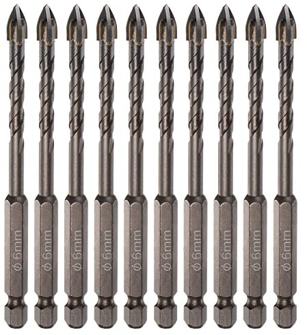 sourcing map 10pcs Titanium Coated Masonry Drill Bit, 6mm Concrete Drill Bits Ceramic Tile Drill Bit with 1/4 Hex Shank for Ceramic Tile Marble Mirror Glass Concrete Brick Plastic Wood