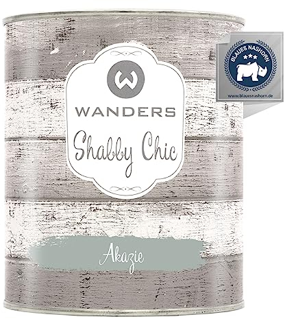 Wanders Shabby Chic Kreidefarbe 750 ml - Akazie/Helles Grüngrau - Küchenmöbellack und Möbelfarbe ohne Schleifen. Chalk Paint, für Holz & mehr. Hohe Deckkraft, schnell trocknend