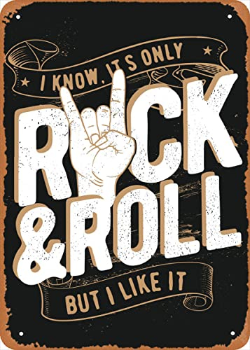 Metall-Blechschild, Motiv: Music Just Rock N Roll, Vintage-Stil, Wanddekoration, 30,5 x 20,3 cm
