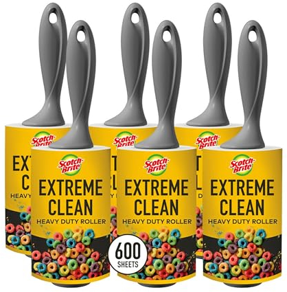 Scotch-Brite Extreme Clean Lint Roller, 6 Lint Rollers, 100 Sheets/Roller, 600 Sheets Total, Lint Roller for Pet Hair Extra Sticky, 50% Stickier*, Lint Remover for Clothes, Pet Hair Removal
