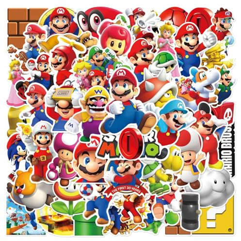 50PCS Mario Stickers Sets,Cartoon Anime Super Mario Stickers,Waterproof Graffiti Kawaii Stickers Packs for Kids Teens Skateboard Laptop Phone Luggage Motorcycle Bicycle Fridge Water Bottle