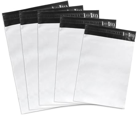 Emerson 50 Stück Versandbeutel Plastik 35x50 cm | Versandtasche mit Selbstklebeverschluss | Weiß Blickdicht | Versandtüten für Kleidung, Artikel | Verpackungsbeutel Plastik | Verschiedene Größen