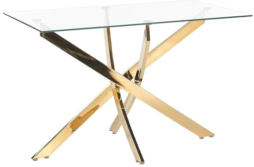 Tavolo da pranzo rettangolare 120 x 70 cm Piano in vetro temperato Gambe oro