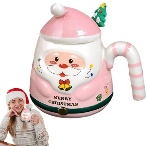 Supatmul -Tassen mit Weihnachtsmann-Weihnachtsbaummütze, Keramik-Weihnachtsmann-Tasse mit Deckel und Rührstab, Weihnachtsmann-Muster-Kaffeetasse, Cartoon-Weihnachtsmann-Tasse für Eltern und Freunde