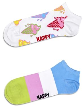 Happy Socks 2er Pack niedrige Socken, gestreifte bunte Baumwolle Sommersocken, lustig Geschenkbox für Damen und Herren