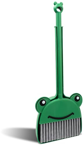 Juego de recogedor de escoba pequeña para niños, mini juego de limpieza y juego de simulación de rana verde