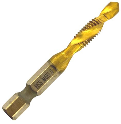 Rennie Tools - M6 x 1 Combination Drill and Tap Bit, 1/4 Hex Shank. Metric Coarse Titanium Coated HSS Spiral Flute Drilling Tapping Tool. 6mm x 1mm Pitch Drill Bit.