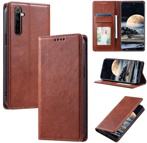 NETANY Hülle für Oppo Realme 6 Pro, PU Leder Wallet Klapphülle mit Standfunktion Magnetverschluss Kartenfach Handyhülle für Oppo Realme 6 Pro - Braun