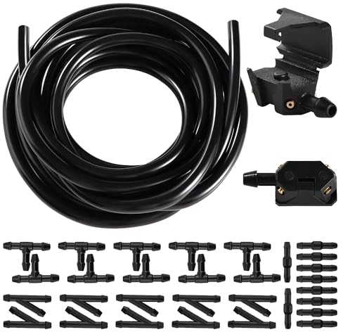 Lyeteung Wischwasserschlauch Reparaturset, Universal Scheibenwaschanlage Schlauch Kit, 3m Automotive Schlauch, 2 Stücke Auto Frontscheibenwischer Waschdüsen und 30 Stücke Schlauchverbinder
