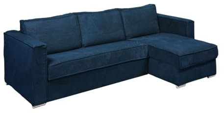 Vente-unique-Eckschlafsofa mit Matratze - Ecke wechselbar - Cord - Dunkelblau - Liegefläche 140 cm - Matratze 22 cm - Loreto