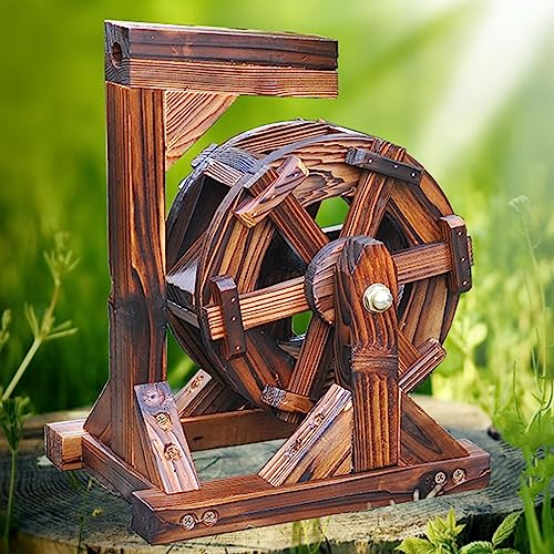 Fuente de Agua para jardín, Fuente de Rueda de Agua de Madera, Fuentes de jardín al Aire Libre y jardín, balcón Decorativo de Madera Feng Shui Ruedas Fuente, Fuente de Cascada Ornamental, Madera de