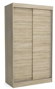 Brent - Kleiderschrank Schiebetüren Emily, 100cm Breit, Schlafzimmerschrank mit 1 Kleiderstange und Einlegeböden für Kleidung, Kleiderschrank Sonoma Eiche