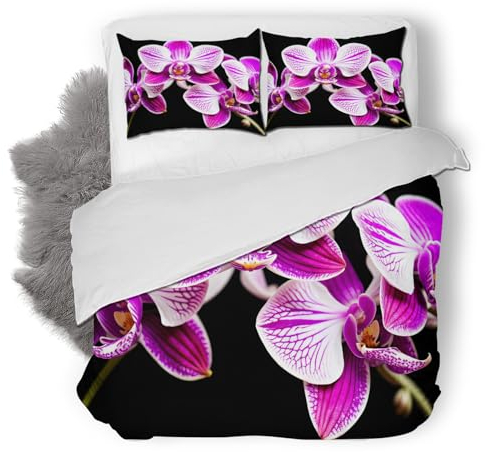 Orchidee Bettwäsche Set 135x200 cm Weich Mikrofaser Schick Bettwäsche-Set mit Reißverschluss 3 Teilig Bettbezug Set mit 2 Kissenbezug 80x80 cm