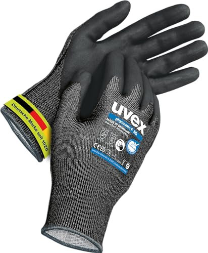 Uvex Phynomic F XG, 1 paire de gants de protection contre les coupures et d'adhérence pour les zones humides et huileuses, délicats et résistants à l'abrasion, noirs