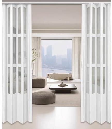 JLXJYS 203cm Tall Accordion Door/Room Divider Door, Aluminum Pre-Drilled Folding Door Slab with Clear Acrylic Glass，customizable Width Internal Sliding Door(77x80in(195.6x203cm))