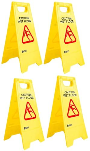 BERRY Set di 4 cartelli con scritta Caution Wet Floor Warning A Board – Due lati pieghevoli tipo A Slippery Floor Sign – Segnali di avvertimento indipendenti per aziende, hotel, centri commerciali