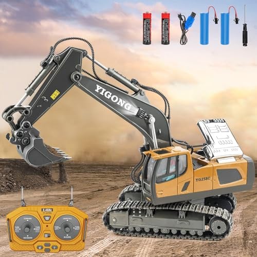 LDUMODUW Excavatrice Télécommandée, Jouets pour Enfants, Pelle Métallique - Rechargeable RC Métal, 11 Canaux, Lumière, Jouet D'extérieur Rotation 680°, Cadeau Anniversaire, Jouet Garçons 6-12 Ans