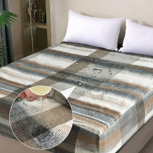 Wasserdichter Matratzenschoner 140x200cm Spannbettlaken, Wasserdichter und Atmungsaktive Matratzenbezug, Inkontinenzauflage,Nässeschutz Bettlaken Spannbetttücher,für alle Jahreszeiten-Gestreif