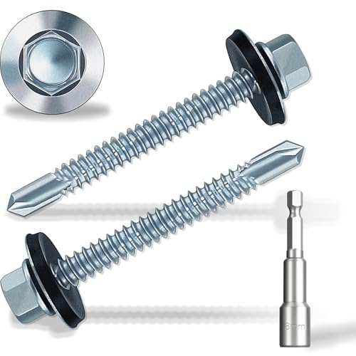 HXJDAM Hex Screw, 4.8x75mm, 40pcs, Silver, Zinc, Carbon Steel, Roofing Screw