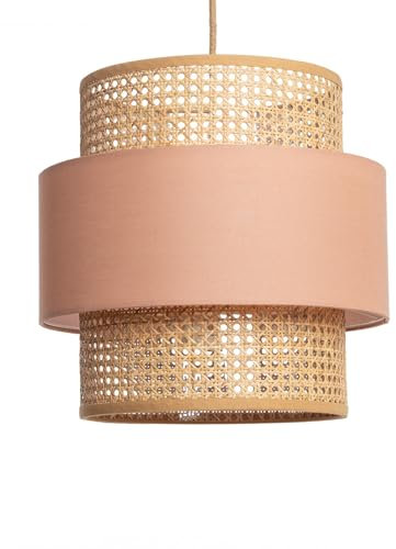 LEDKIA LIGHTING Suspension Rotin et Tissu Amaia Rose Poudré E27