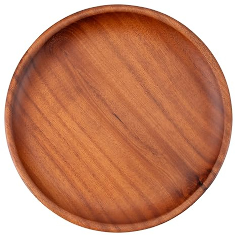 Decorasian Holzteller rund – Großer Akazienholz Teller, feines Holzgeschirr – Flacher Platzteller aus Holz, ideal als Dekoteller und zum Servieren - braun 20cm