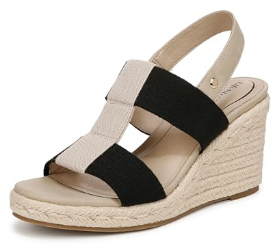 LifeStride Womens Tallulah Espadrille Wedge Sandal Black/Natural 7.5 M