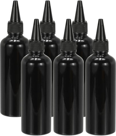 PATIKIL Plastic Applicator Bottle, 6 Pcs 3.4oz(100ml) Leak Proof Refillable Empty Dispenser Container Squeeze Bottle with Twist Top Cap for Hair Ink Liquid Sauces, Black