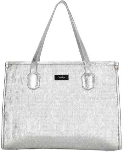 Charm London Shopper Damen Tasche, Glänzender Stoff, Geräumiges Hauptfach mit Reißverschluss, Innentaschen, Modisch und Praktisch für den Alltag