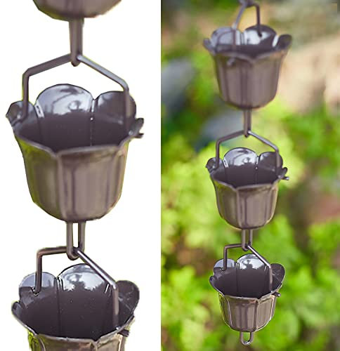 Regenkette Aluminium-Regenkette Tassen, 100 cm/3.3ft Lange Abschneidbare Regenfallrohr-Regenketten für Draußen, Garten Terrasse Deck Veranda Dachrinne Regenfänger(Style2)