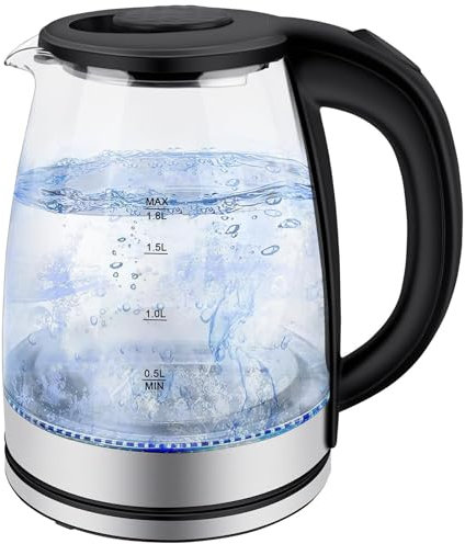 DUCHIFAD Electric Kettle, 1.8L Glass Tea Kettle with LED Light, Auto Shut-Off and Boil-Dry Protection Cordless Kettle Fast Boiling