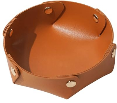 Valet Leather Tray | Leather Storage Tray for Men and Women | Round Table Key Tray for Entrance Area | Bedside Organiser for Watches, , Keys etc
