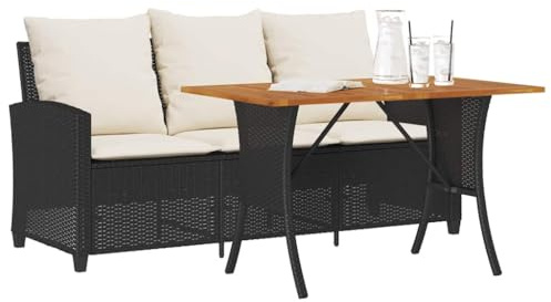 Willood Gartensofa 3-Sitzer mit Kissen & Tisch Schwarz Poly Rattan Outdoor Sofa, Terrassensofa, 3-Sitzer Outdoor Sofa, Garten Sofa
