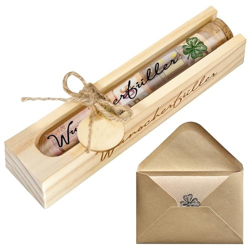 Wunscherfüller Geldgeschenk, Geldgeschenke Geburtstag Holz, Hochwertige Geldgeschenke Verpackung, Kreativ Geld Geschenk Inklusive Kunststoff Reagenzglas Umschlägen Glückwunschkarte