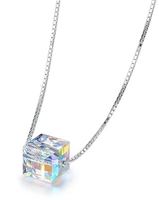 925 Sterling Silber Halskette Kristall Würfel Anhänger Mode Schmuck Damen Accessoires