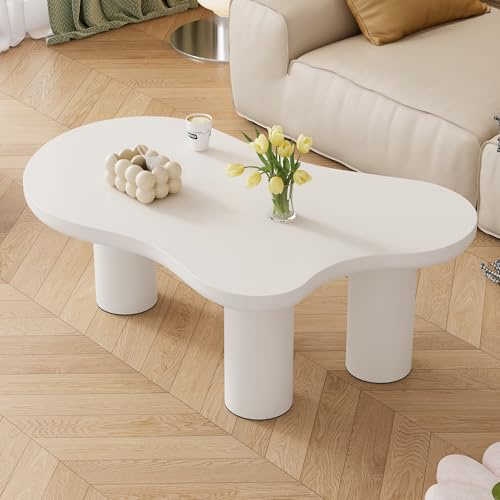Merax Couchtisch unregelmäßiger, Modern Wohnzimmertisch in Wolkenform, elegant Sofatisch Kaffeetisch, Tischplatte aus MDF, Beine mit Filzboden, Beistelltisch für Büro Schlafzimmer, 107x66x40.5cm, Weiß