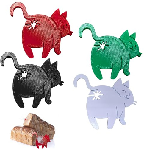 TECHEEL Cat But Bread Clip 4 Pieces Bread Clip with Cat Ass Clips for Bags Funny Kitten Ass Bread Clips for Bread, Snack Bag, Kitchen Tool for Cat Lovers