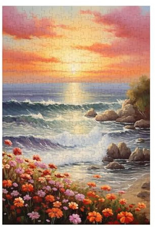 Sonnenuntergang Puzzle Meer Puzzle Große 5000 Teile Erwachsene, Clevere Rätsel, Geschicklichkeitsspiel für die Ganze Familie, Holz Farbenfrohes Jigsaws mit Geschenkbox, Zimmer Deko 105x156cm D-1746