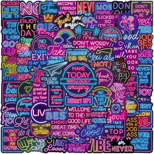 Neon Inspirational Stickers 100 Pcs Vinyl Trendy Motivational Quotes Sticker for Water Bottle Laptop Luggage Scrapbook Car Bike,Waterproof Funny Positive Decals for Teens Teachers Student