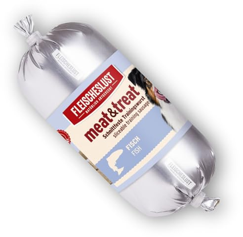 Fleischeslust Hundewurst, Meat&Treat Fisch (15x200g), schnittfeste Trainingswurst, Hundefutter für ausgewachsene Hunde