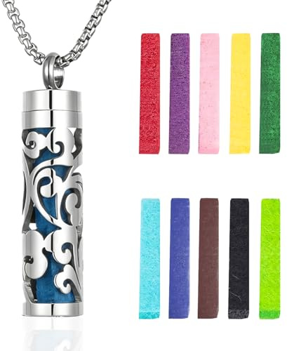 ELNX Aromatherapie Halskette | Edelstahl Diffuser Halskette mit 10 Duftpads, Anhänger Schmuck Geschenk für Frauen und Männer (Welle)